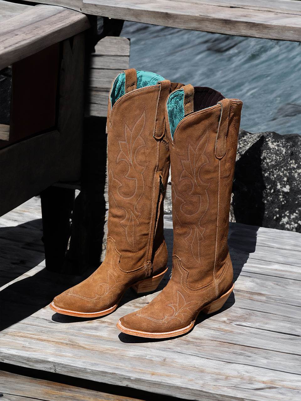 Women's Corral Sand Genuine Suede Leather Boots with Embroidery Tall Top