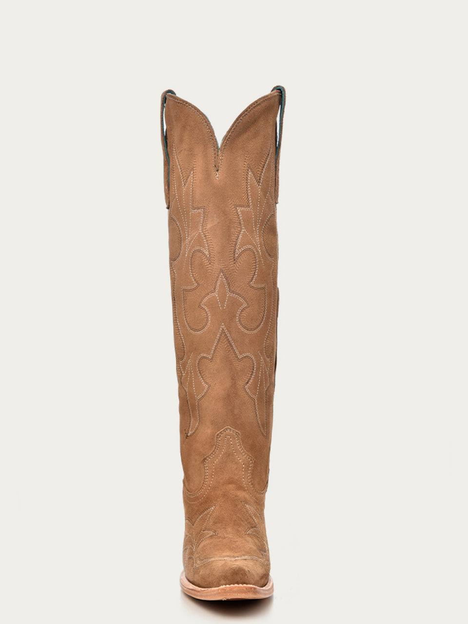 Women's Corral Sand Genuine Suede Leather Boots with Embroidery Tall Top