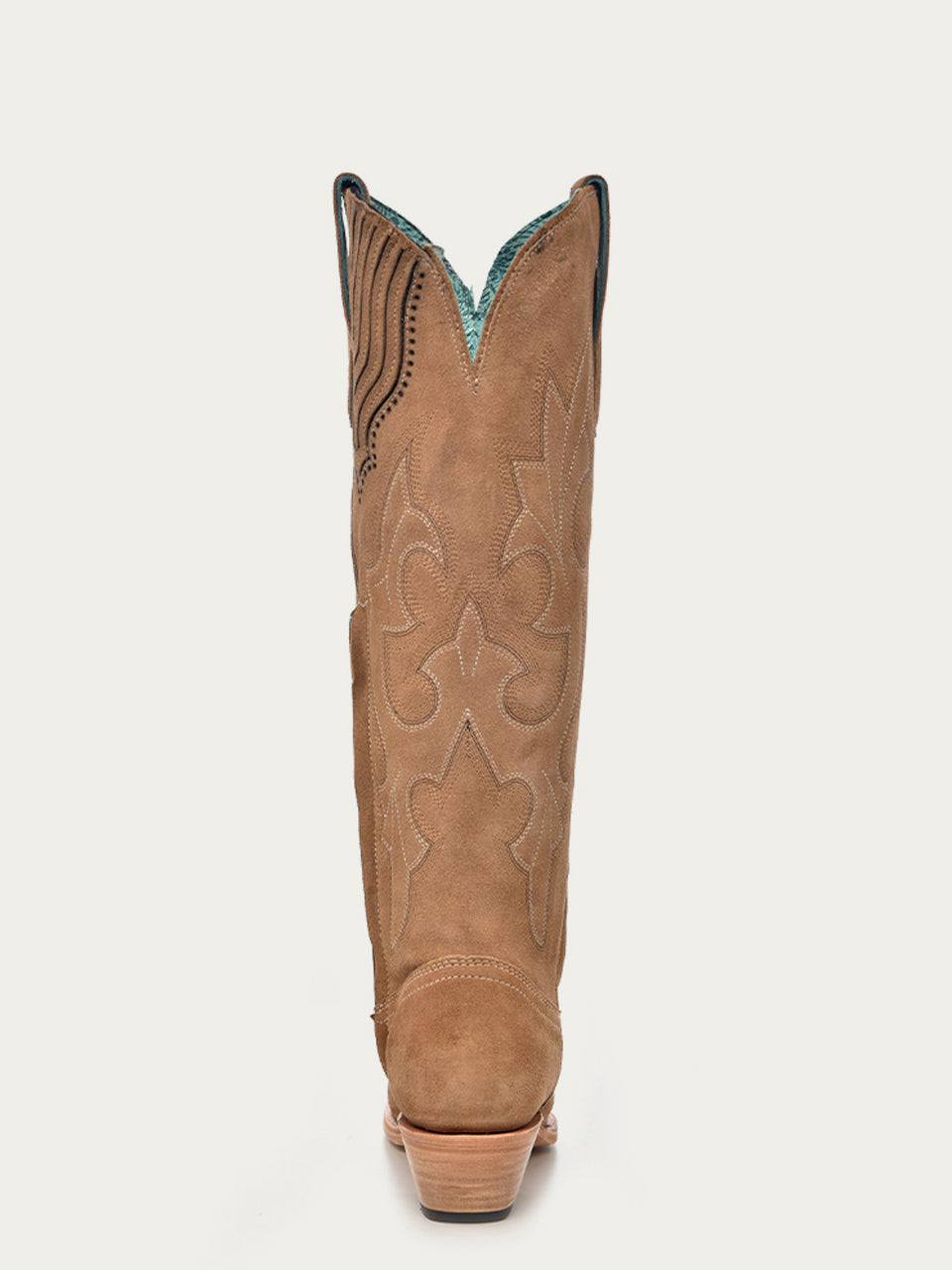Women's Corral Sand Genuine Suede Leather Boots with Embroidery Tall Top