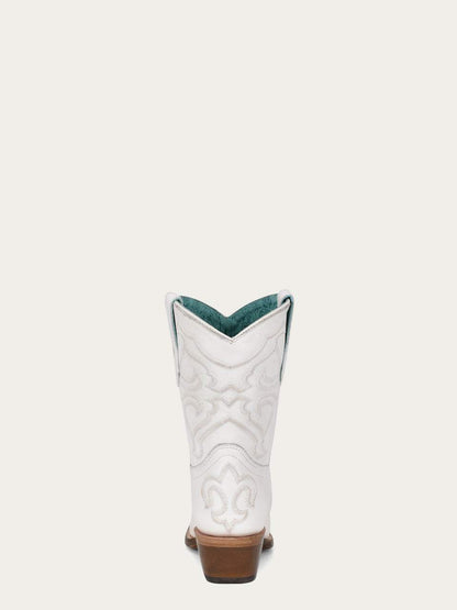 Women's Corral White Genuine Leather Boots with Embroidery Ankle Boot