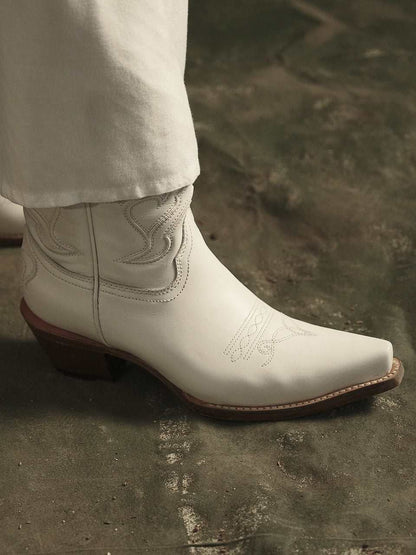 Women's Corral White Genuine Leather Boots with Embroidery Ankle Boot