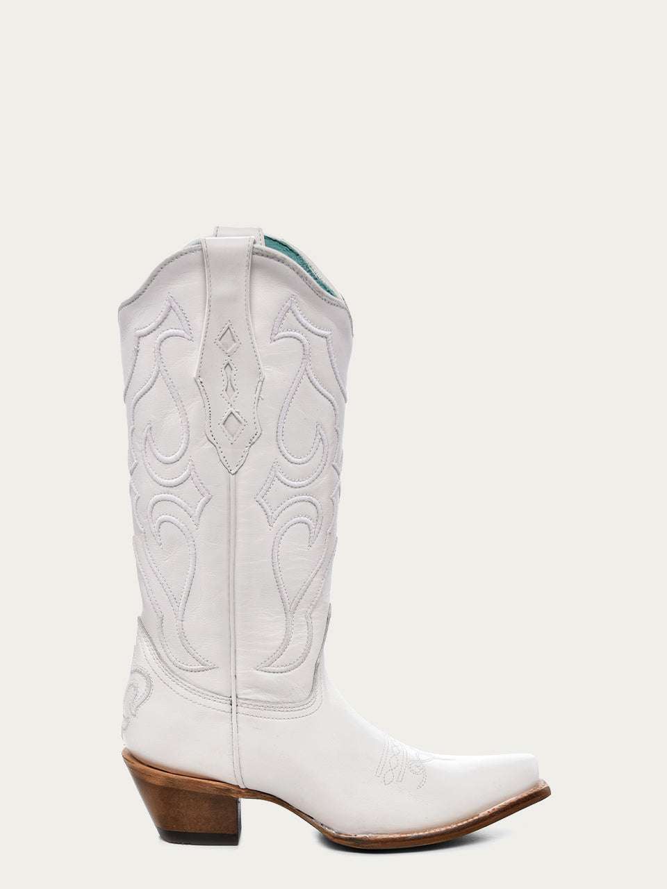 Women's Corral White Genuine Leather Boots with Embroidery