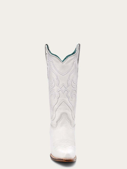 Women's Corral White Genuine Leather Boots with Embroidery