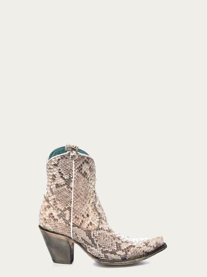 Women's Corral Natural Genuine Python Boots with Zipper Ankle Boot