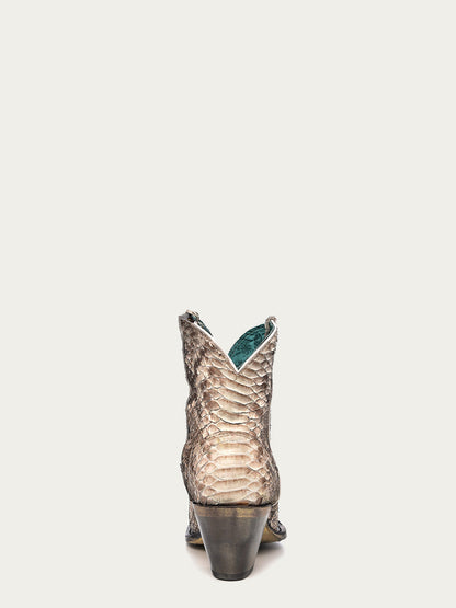 Women's Corral Natural Genuine Python Boots with Zipper Ankle Boot