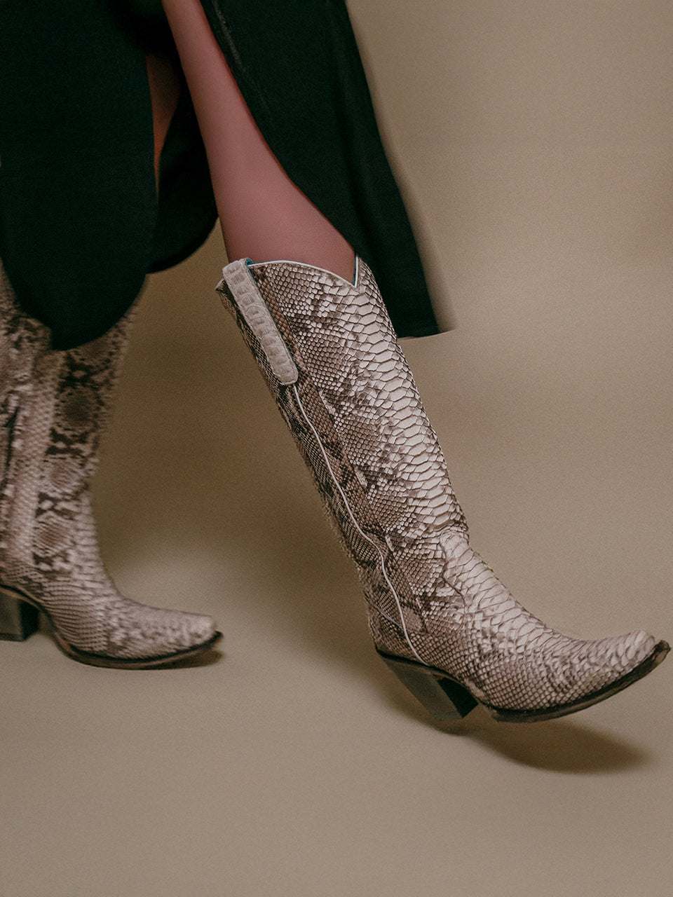 Women's Corral Natural Genuine Python Boots with Zipper Tall Top