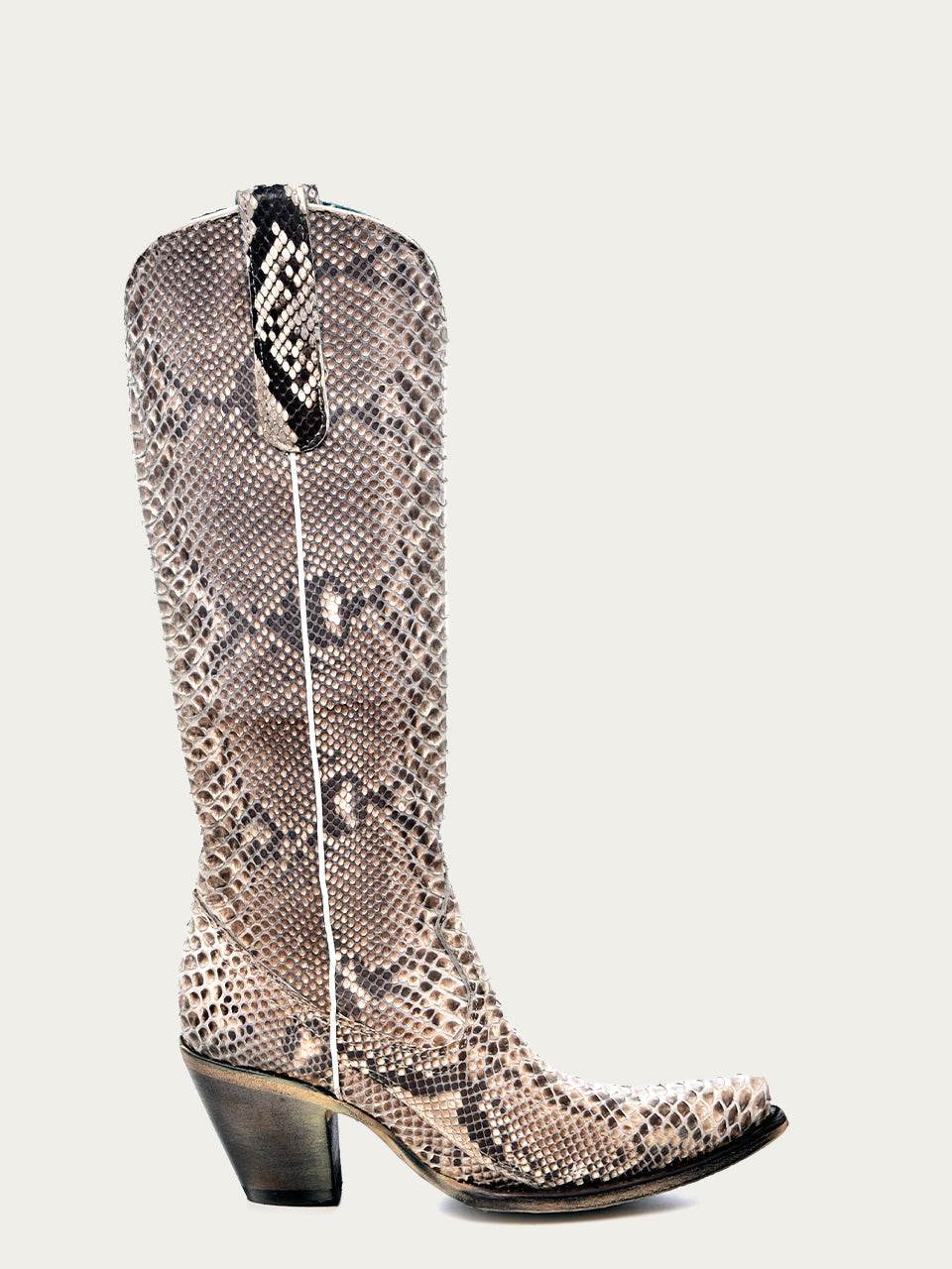 Women's Corral Natural Genuine Python Boots with Zipper Tall Top