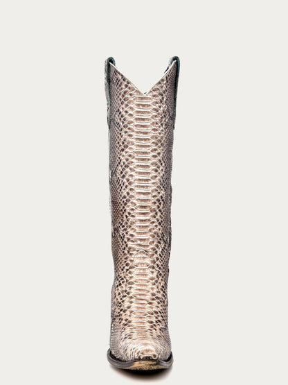 Women's Corral Natural Genuine Python Boots with Zipper Tall Top