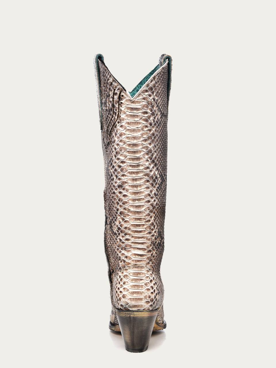 Women's Corral Natural Genuine Python Boots with Zipper Tall Top