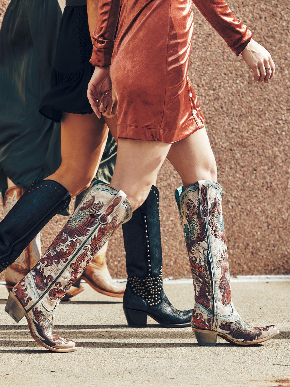 Women's Corral Brown Genuine Leather Boots with Inlay & Studs & Embroidery