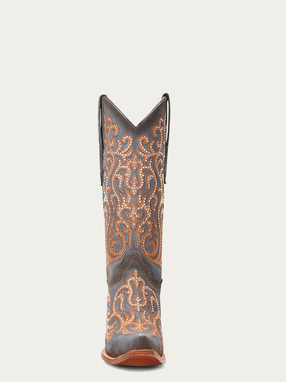 Women's Corral Blue Genuine Leather Boots with Overlay & Embroidery & Crystals