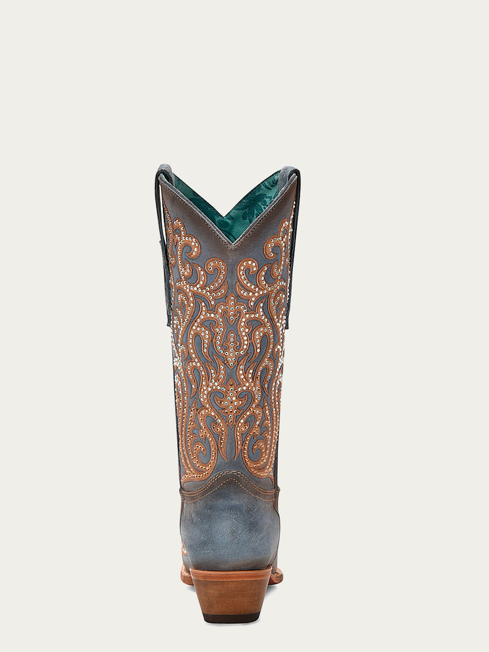 Women's Corral Blue Genuine Leather Boots with Overlay & Embroidery & Crystals