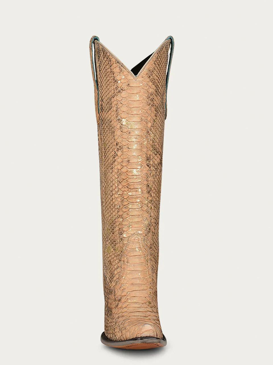 Women's Corral Nude Genuine Python Boots with Full Tall Top