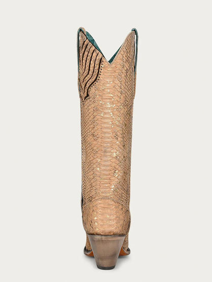 Women's Corral Nude Genuine Python Boots with Full Tall Top