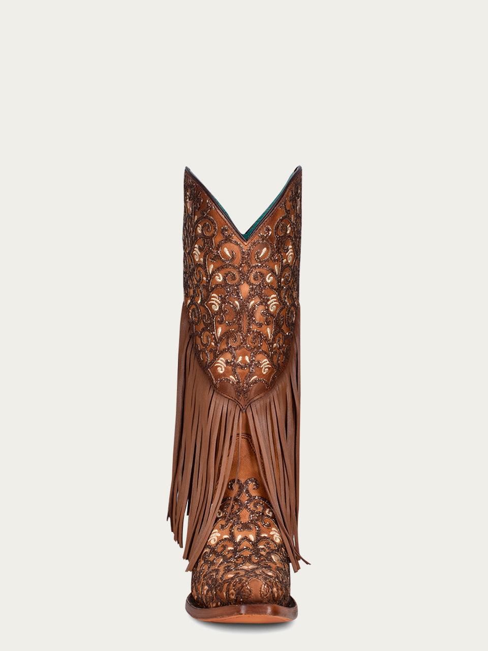 Women's Corral Honey Genuine Lamb Leather Boots with Overlay & Embroidery & Fringes
