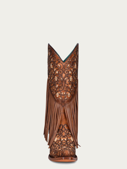 Women's Corral Honey Genuine Lamb Leather Boots with Overlay & Embroidery & Fringes