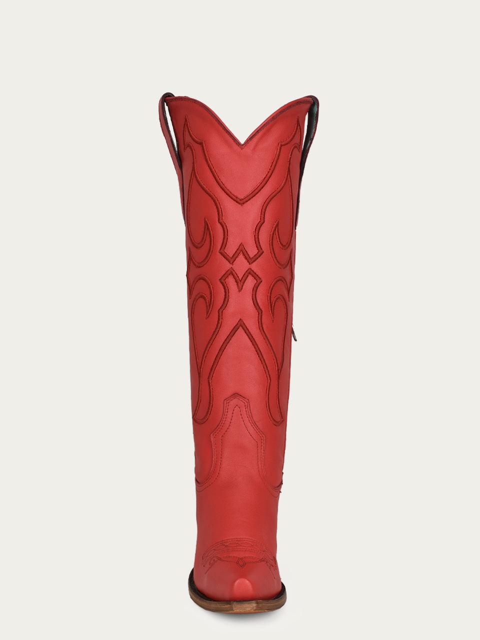 Women's Corral Red Genuine Leather Boots with Tall Top Matching Stitch Pattern & Inlay Pullstraps