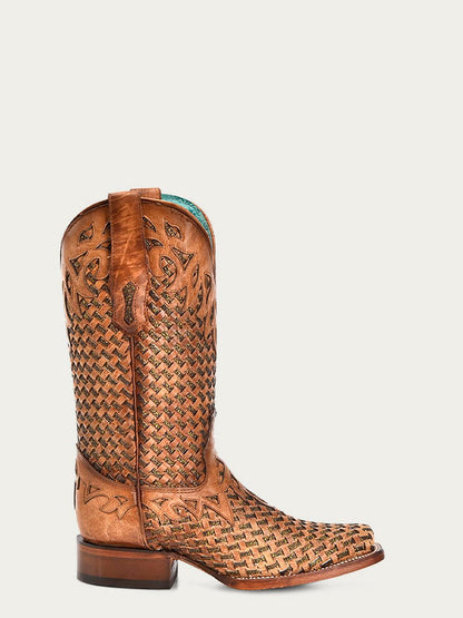 Women's Corral Sand Genuine Leather Boots with Glitter Woven & Overlay