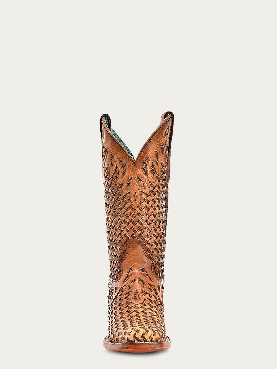 Women's Corral Sand Genuine Leather Boots with Glitter Woven & Overlay