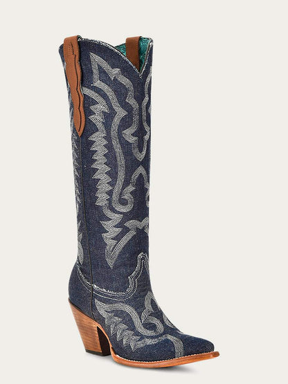 Women's Corral Denim Genuine Leather Boots with Embroidery