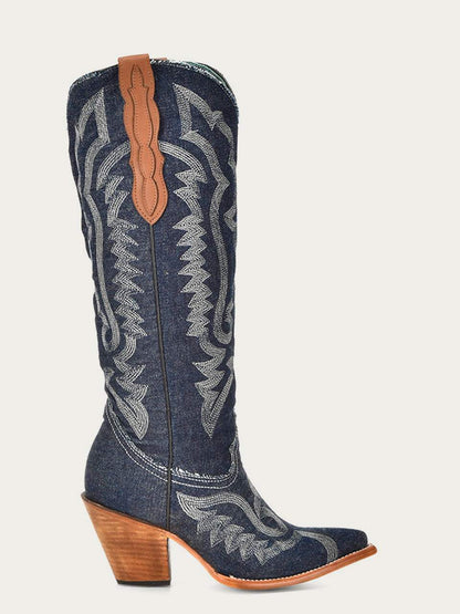 Women's Corral Denim Genuine Leather Boots with Embroidery