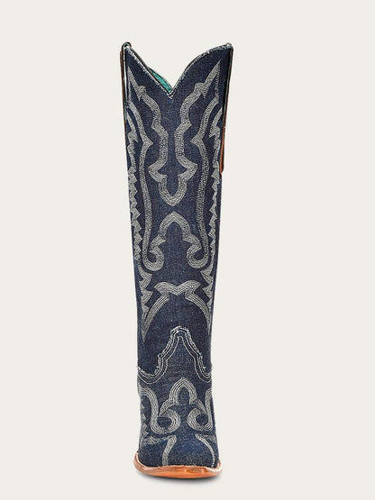 Women's Corral Denim Genuine Leather Boots with Embroidery