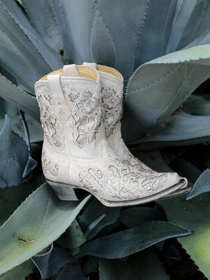 Women's Corral White Boots with Glitter Inlay & Crystals