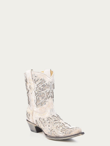 Women's Corral White Boots with Glitter Inlay & Crystals