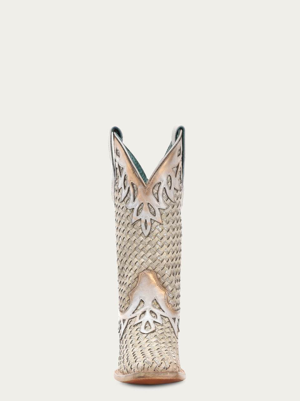 Women's Corral White Genuine Leather Boots with Glitter Woven & Overlay