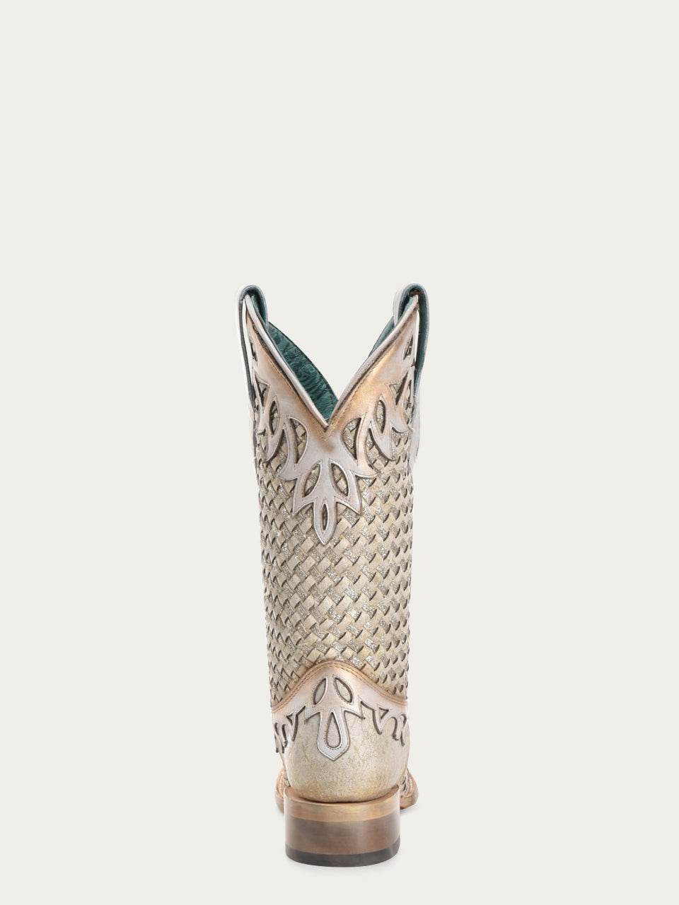 Women's Corral White Genuine Leather Boots with Glitter Woven & Overlay