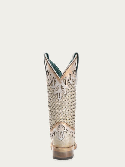 Women's Corral White Genuine Leather Boots with Glitter Woven & Overlay