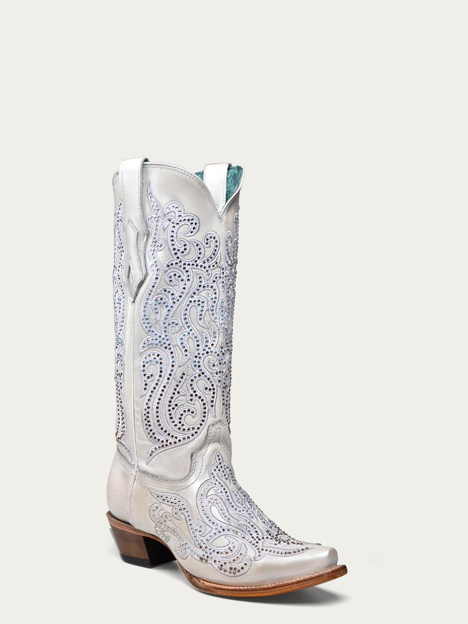 Women's Corral White Genuine Leather Boots with Embroidery & Crystals