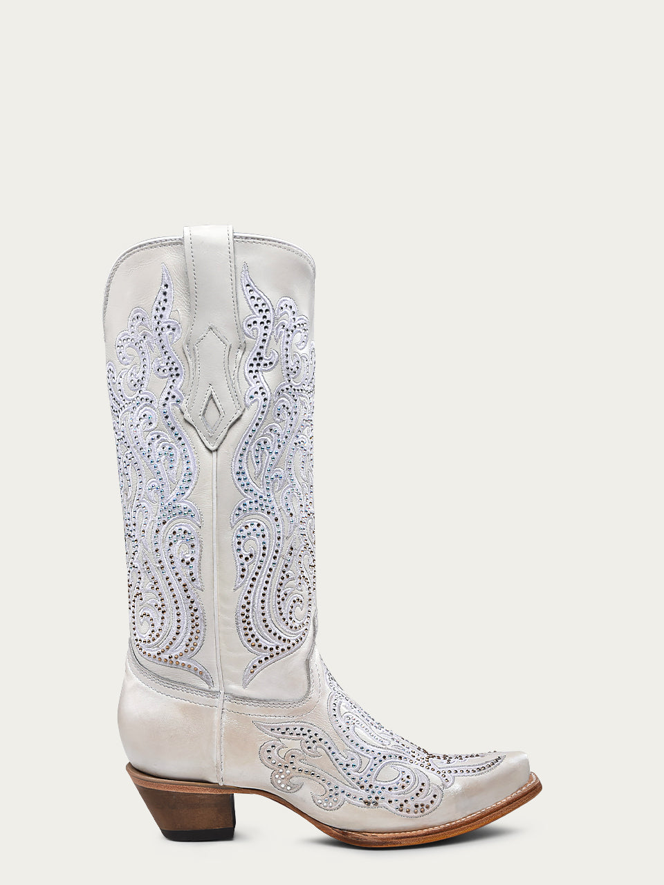 Women's Corral White Genuine Leather Boots with Embroidery & Crystals