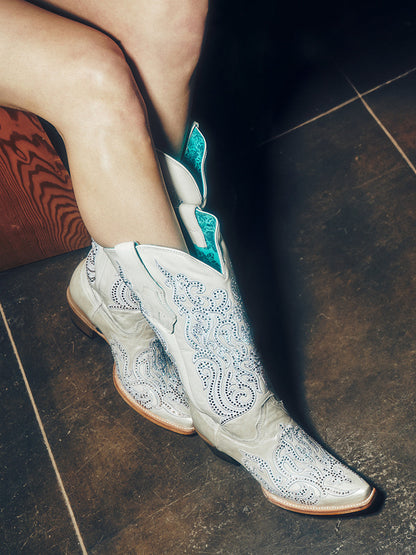 Women's Corral White Genuine Leather Boots with Embroidery & Crystals