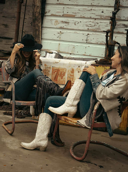 Women's Corral Black Genuine Leather Boots with Embroidery & Crystals Eagle & Lamb Fringes