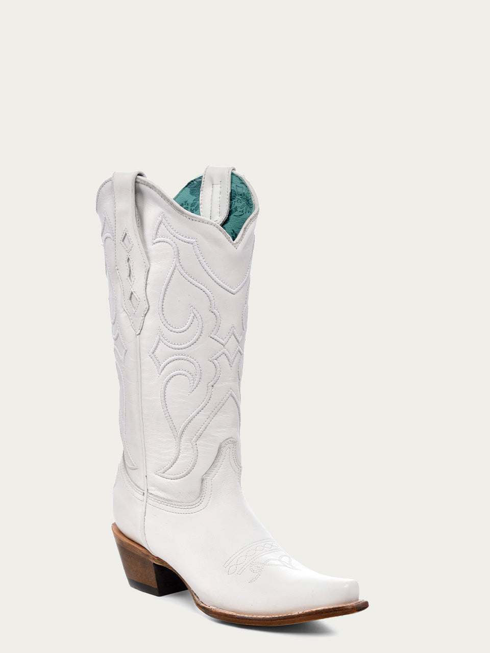 Women's Corral White Genuine Leather Boots with Embroidery