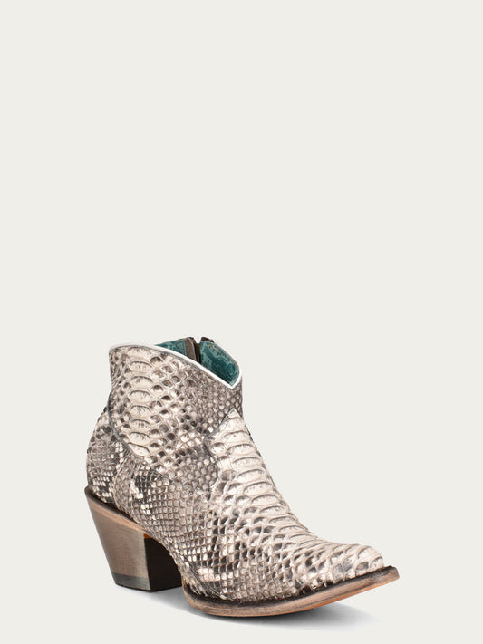 Women's Corral Natural Genuine Python Boots with Full Bootie Side Zip