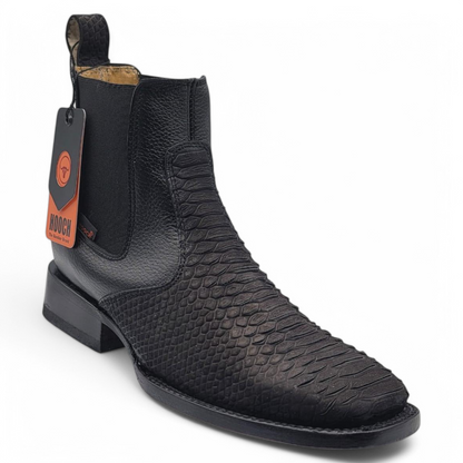 Men's Hooch Python PRINT Chelsea Boots Black Handmade
