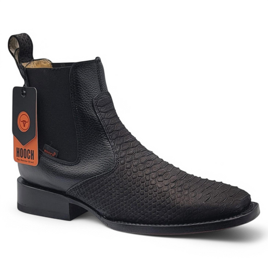 Men's Hooch Python PRINT Chelsea Boots Black Handmade