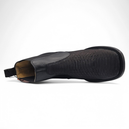 Men's Hooch Python PRINT Chelsea Boots Black Handmade