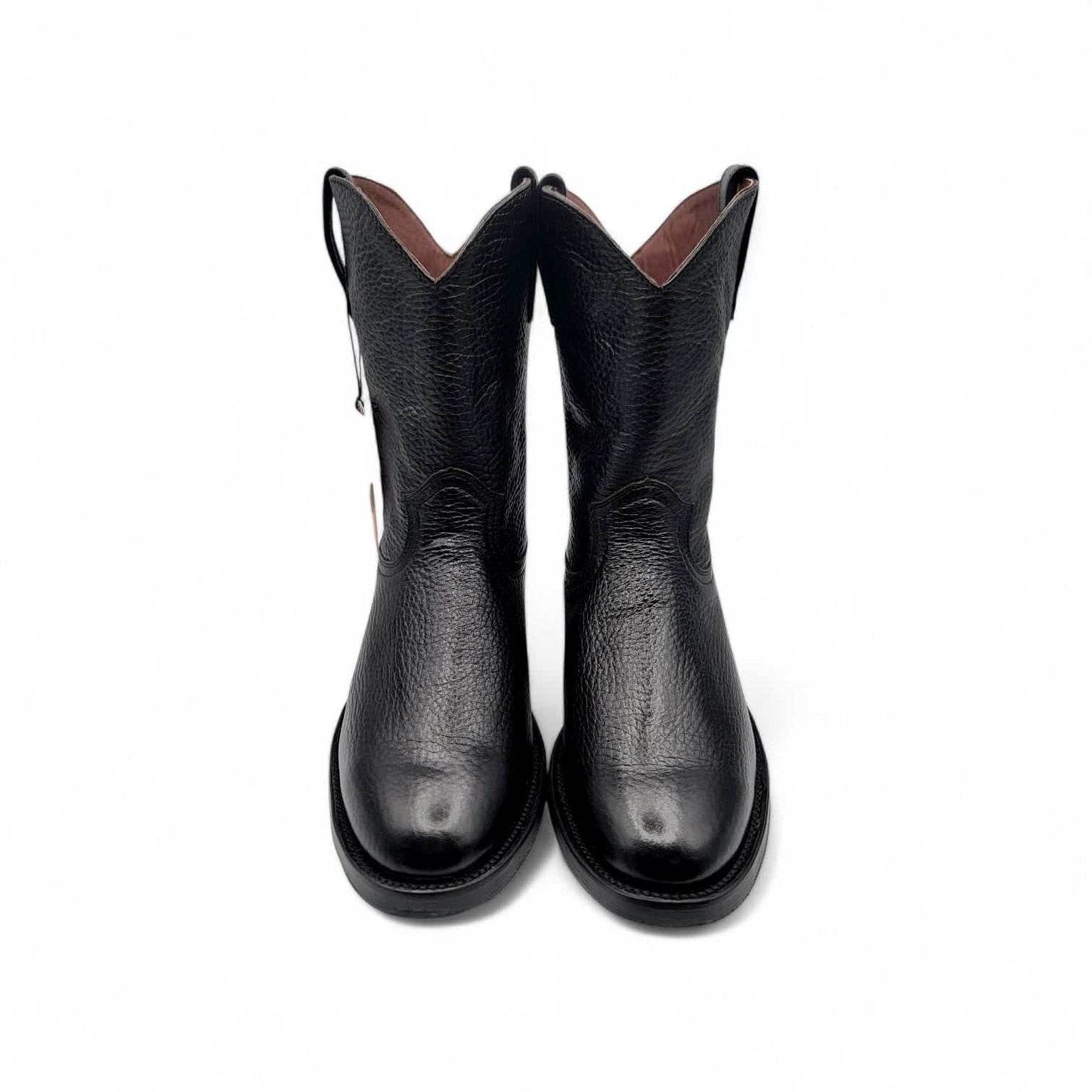Hooch Boots Mens Roper Boot Black – Soft Genuine Leather Round Toe Western Boots