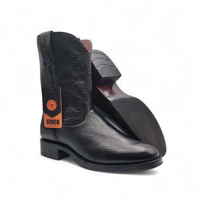 Hooch Boots Mens Roper Boot Black – Soft Genuine Leather Round Toe Western Boots