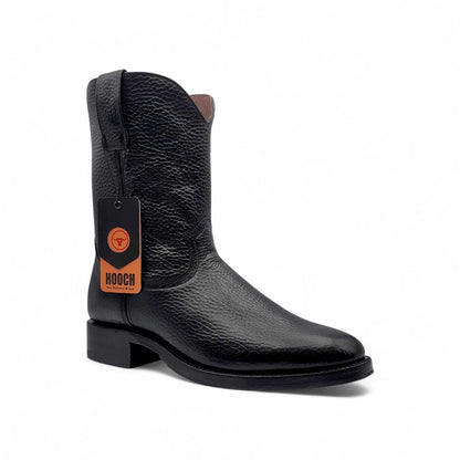 Hooch Boots Mens Roper Boot Black – Soft Genuine Leather Round Toe Western Boots