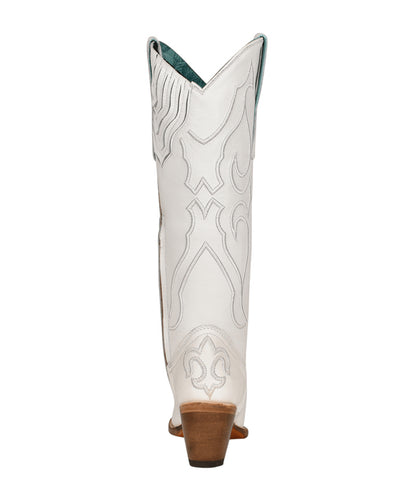 Women's Corral White Genuine Leather Boots with Pure Matching Stitch Pattern & Inlay Pullstraps