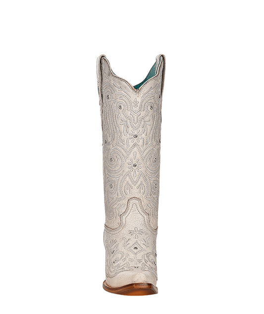 Women's Corral Bone Genuine Leather Boots with Embroidery & Crystals