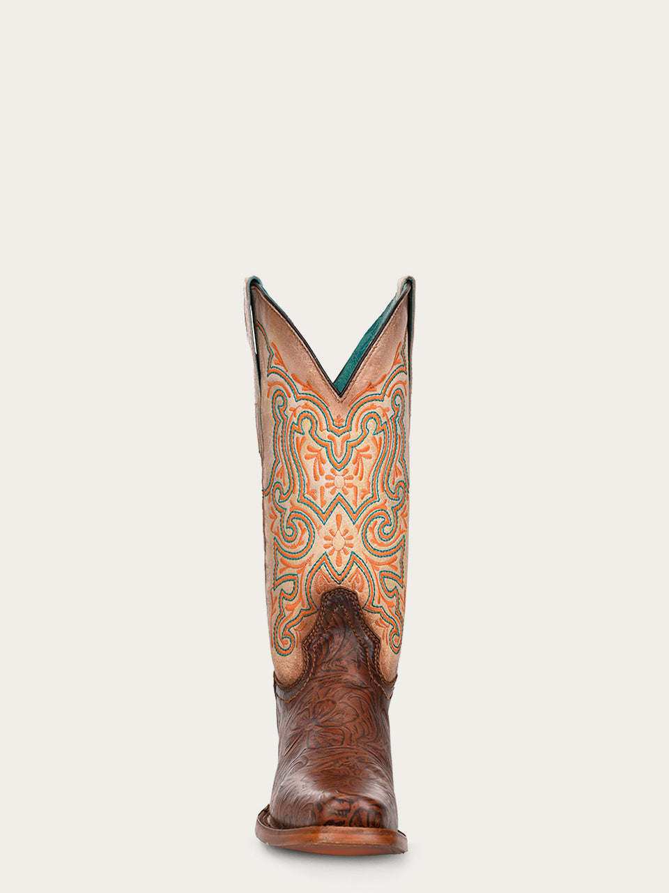 Women's Corral Brown Genuine Leather Boots with White Embroidery