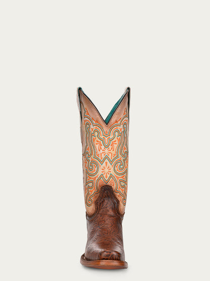 Women's Corral Brown Genuine Leather Boots with White Embroidery