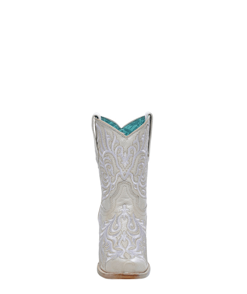 Women's Corral Bone Genuine Leather Boots with Embroidery Ankle Boot