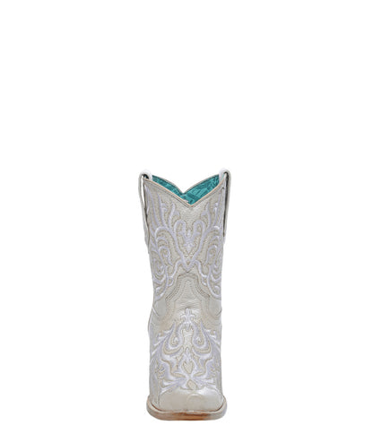 Women's Corral Bone Genuine Leather Boots with Embroidery Ankle Boot