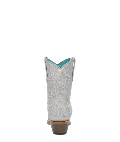 Women's Corral Bone Genuine Leather Boots with Embroidery Ankle Boot